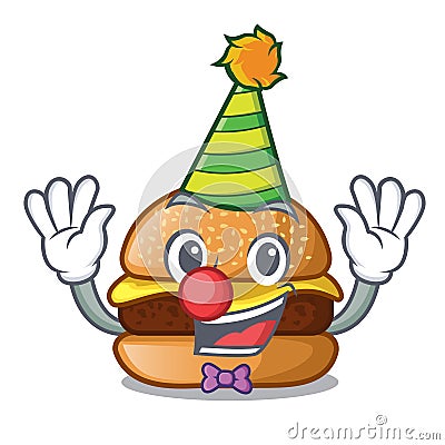 Clown hamburger with the cartoon cheese toping Vector Illustration