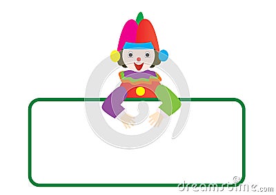 Clown holding a white sign Vector Illustration