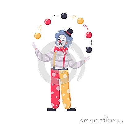 Clown Juggler Cartoon Composition Vector Illustration
