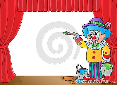 Clown with paints on stage Vector Illustration