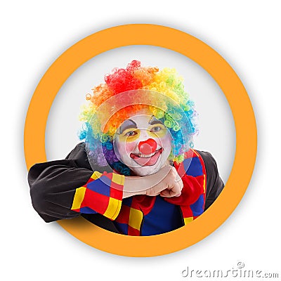 Clown in round orange frame Stock Photo