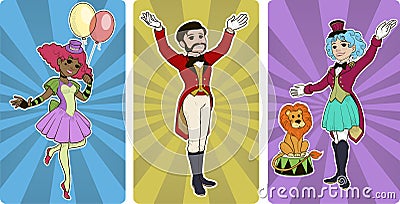 Clown tamer and entertainer circus characters Vector Illustration