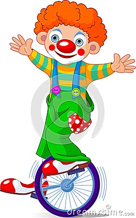 Clown on Unicycling Vector Illustration