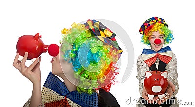 The clown in various poses isolated on white Stock Photo