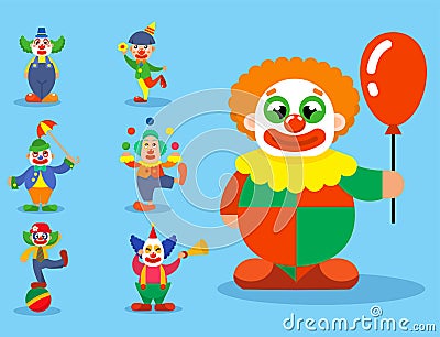 Clown vector circus man characters performer carnival actor makeup clownery juggling clownish human cartoon Vector Illustration