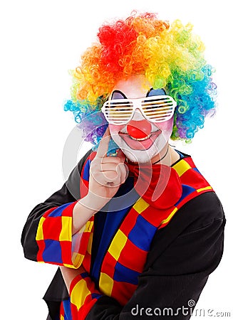 Clown with white funny shutter shades sunglasses Stock Photo