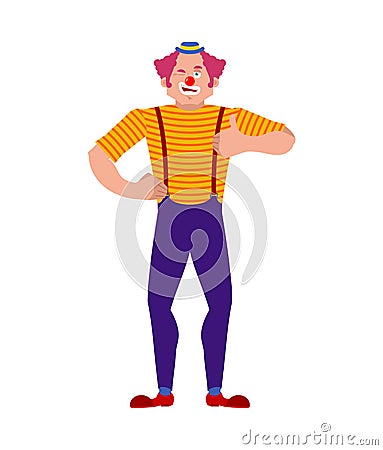 Clown winks and thumb up. Happy funnyman. Merry harlequin. Vector illustration Vector Illustration