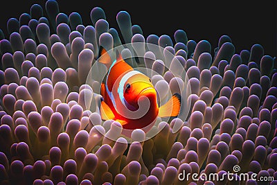 Clownfish in anemones coral anemone clown fish orange colorful Stock Photo