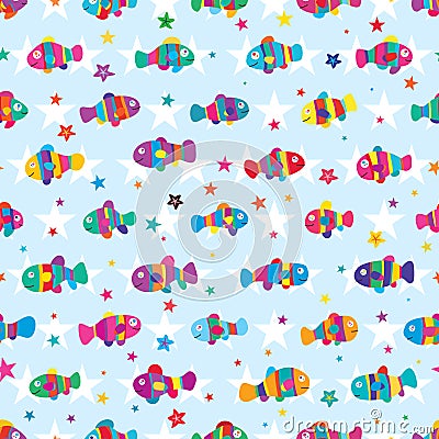 Clownfish colorful star symmetry seamless pattern Vector Illustration