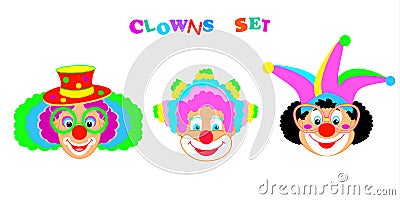 2023 Clowns characters mask, Happy Purim Festival Jewish Holiday Carnival icons masque set Vector Illustration