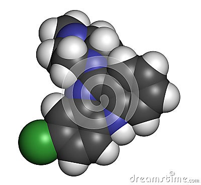 Clozapine atypical antipsychotic drug molecule. Neuroleptic medicine used in treatment of schizophrenia. Stock Photo