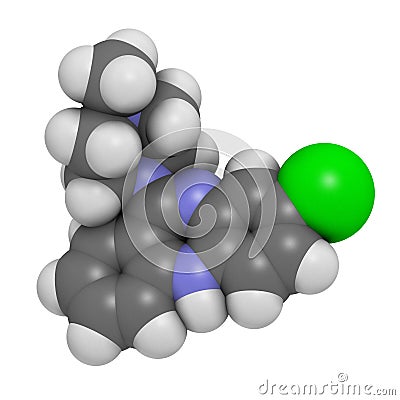 Clozapine atypical antipsychotic drug molecule. Neuroleptic medicine used in treatment of schizophrenia Stock Photo