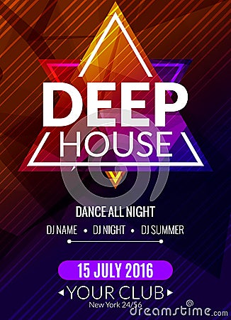 Club electronic deep house music poster. Musical event DJ flyer. Disco trance sound. Night party Vector Illustration