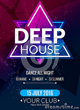 Club electronic deep techno music poster. Musical event DJ flyer. Disco trance sound. Night party Vector Illustration