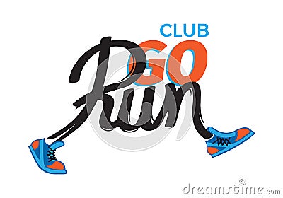 Club Go Run. Funny Inscription in Shoes on White Vector Illustration