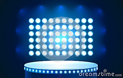 Club podium platform award, stage illumination background. Vector Vector Illustration