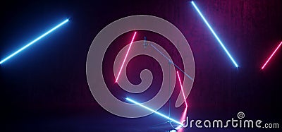 Club Retro Futuristic Modern Tube Blue Red Purple Neon Fluorescent Glowing Showcase Show Performance Podcast Microphone Play Sing Stock Photo