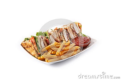 Club sandwich and French fries Stock Photo