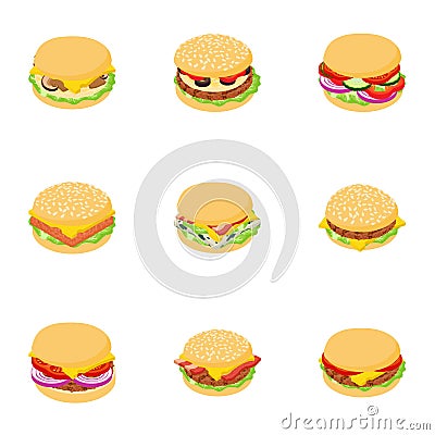 Club sandwich icons set, cartoon style Vector Illustration