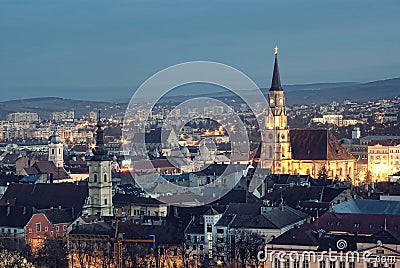 Cluj Napoca at dusk Stock Photo