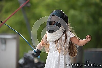 Girls fencing and practicing with sword Editorial Stock Photo