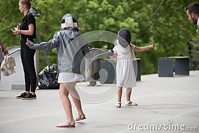 Girls fencing and practicing with sword Editorial Stock Photo