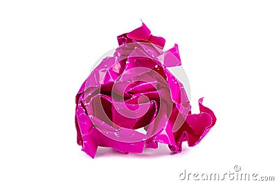 Clump of crumpled pink paper on a white Stock Photo