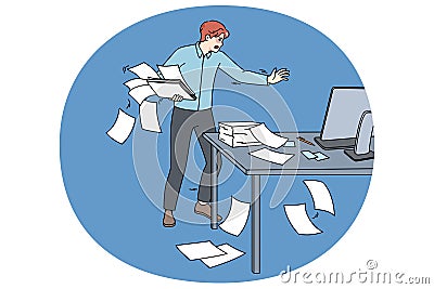 Clumsy employee collect paperwork in office Vector Illustration