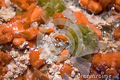 A cluster of Apophyllite and Stilbite Zeolite crystals Stock Photo