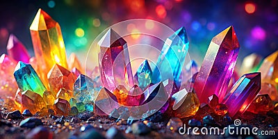 Cluster of bright colorful fantasy crystals abstract multi color background AI Generative Stock Photo
