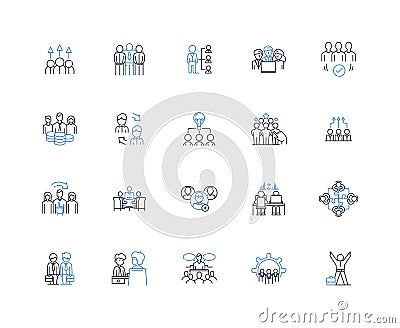 Cluster clump line icons collection. Bunch, Conglomeration, Knot, Grouping, Agglomeration, Array, Assemblage vector and Vector Illustration