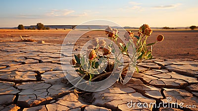 A cluster of drought-resilient flora stands amidst a parched landscape, their tenacity a symbol of life's adaptability Stock Photo