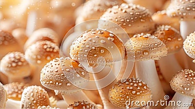 Cluster of enchanting mushrooms with dew-kissed caps Stock Photo