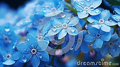A cluster of forget-me-not flowers covered in tiny water droplets Stock Photo