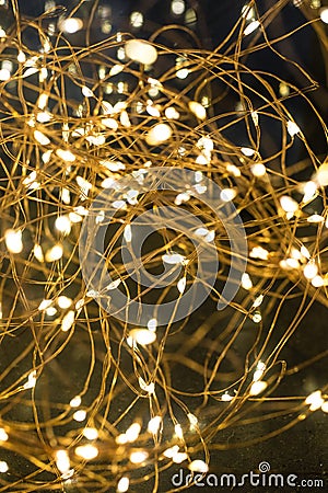 Cluster of micro LED string lights. Shallow depth of field, out of focus blurred Stock Photo