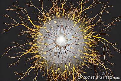 a cluster of neuron floats and branches out with axons and dendrites of cells in the brain's outer layers. Stock Photo