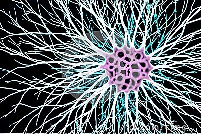 a cluster of neuron floats and branches out with axons and dendrites of cells in the brain's outer layers. Stock Photo