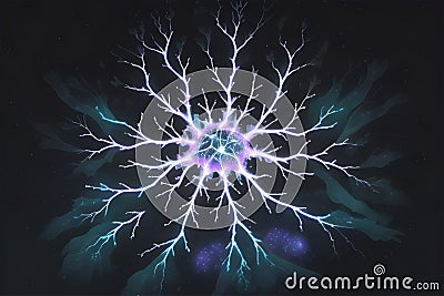 a cluster of neuron floats and branches out with axons and dendrites of cells in the brain's outer layers. Stock Photo