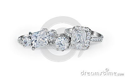 Cluster Stack of Multiple Diamond Wedding Engagement Rings in a Stock Photo