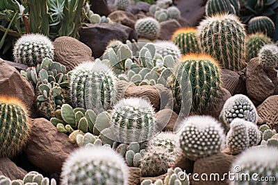 a cluster of tightly-packed cacti competing for space Stock Photo