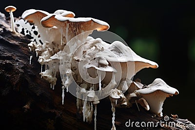 Mushrooms on Decaying Wood Stock Photo