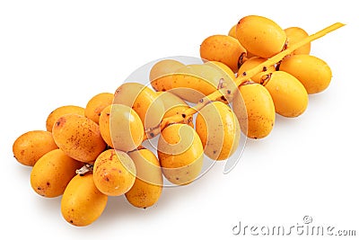 Cluster of yellow fresh dates, or date palm fruits isolated on white background. File contains clipping path Stock Photo