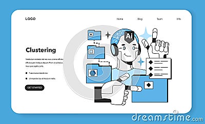 Clustering web banner or landing page. Artificial neural network Vector Illustration