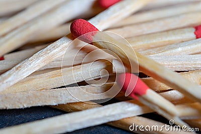 cluttered and disorganized set of red-headed phosphor sticks Stock Photo