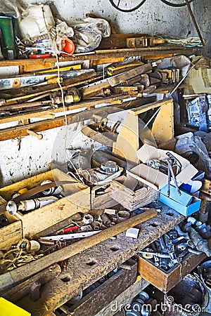 Cluttered junk room Stock Photo