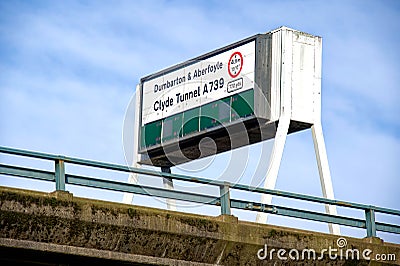 Clyde Tunnel M8 motorway sign heading north through Glasgow Stock Photo
