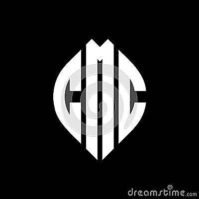 CMC circle letter logo design with circle and ellipse shape. CMC ellipse letters with typographic style. The three initials form a Vector Illustration