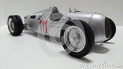 Cmc 1/18 scale model car - the German silver arrow racing chassis Auto Union C Type Hill Climb version Editorial Stock Photo