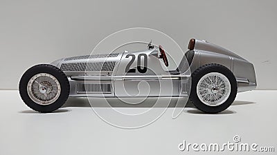 Cmc 1/18 scale model car - Mercedes Benz W25 Silver Arrow German racing legendary chassis Editorial Stock Photo