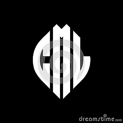 CML circle letter logo design with circle and ellipse shape. CML ellipse letters with typographic style. The three initials form a Vector Illustration